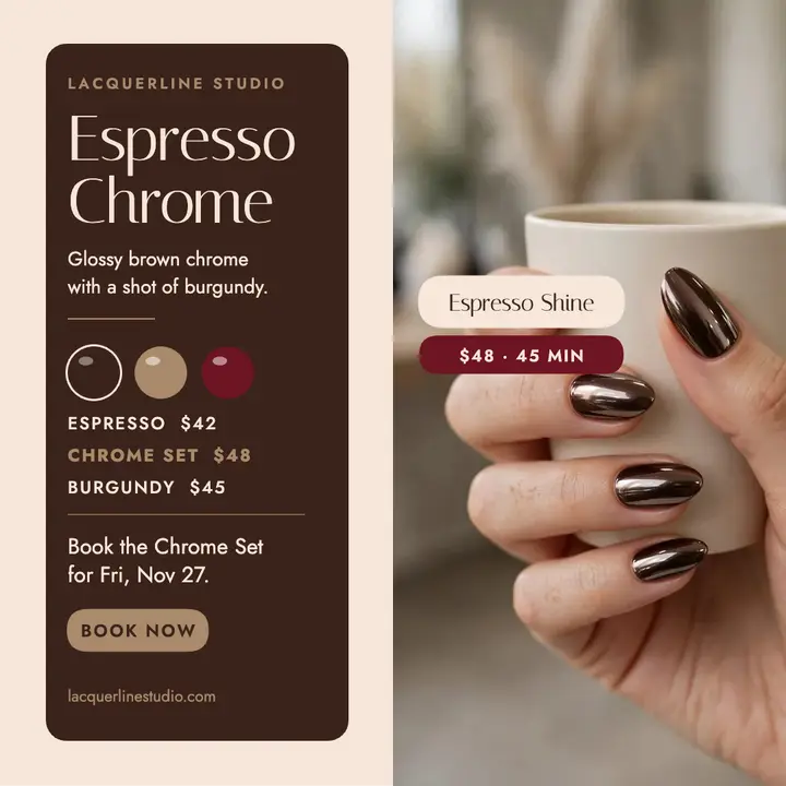 Lacquerline Studio espresso chrome menu post template