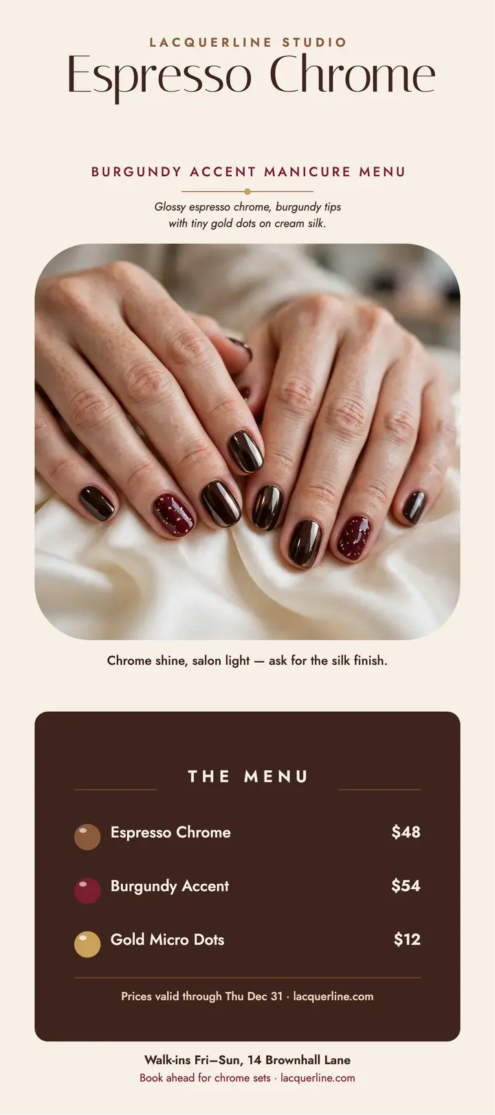 Lacquerline espresso chrome menu rack card template