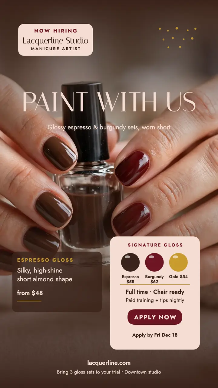 Lacquerline Studio manicure artist hiring story: nail salon hiring story template