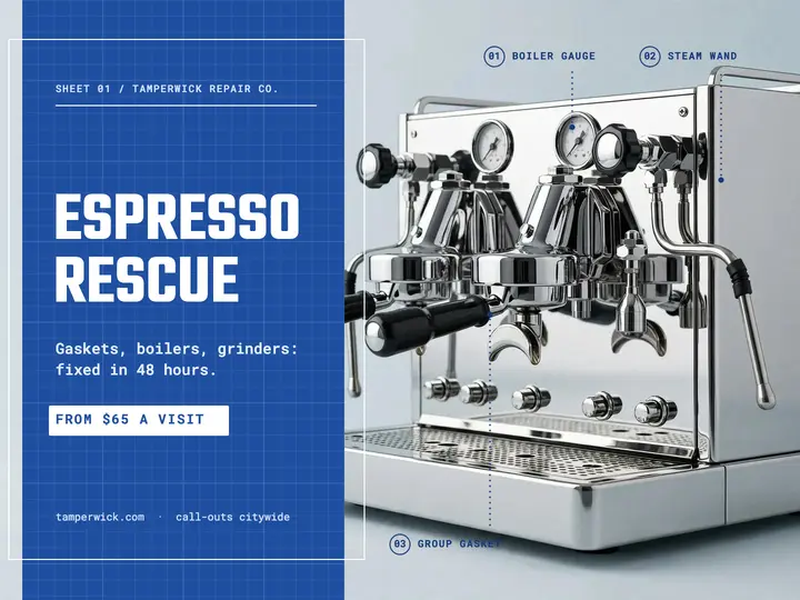 Tamperwick espresso repair blueprint slide template