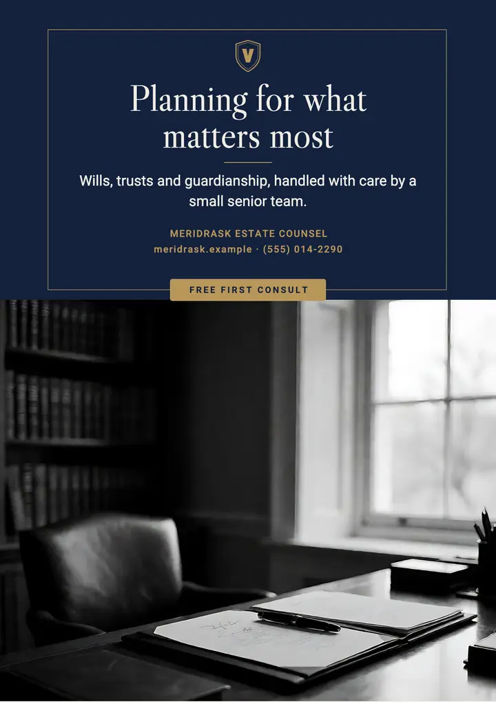 Meridrask estate planning law firm flyer template
