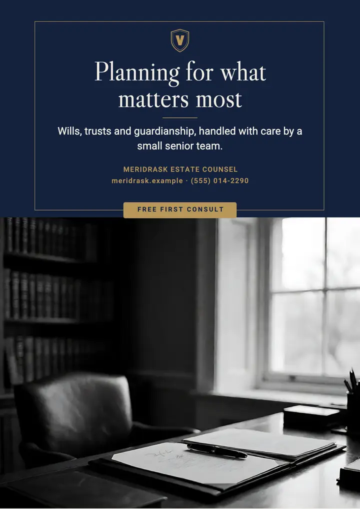 Meridrask estate planning law firm flyer template