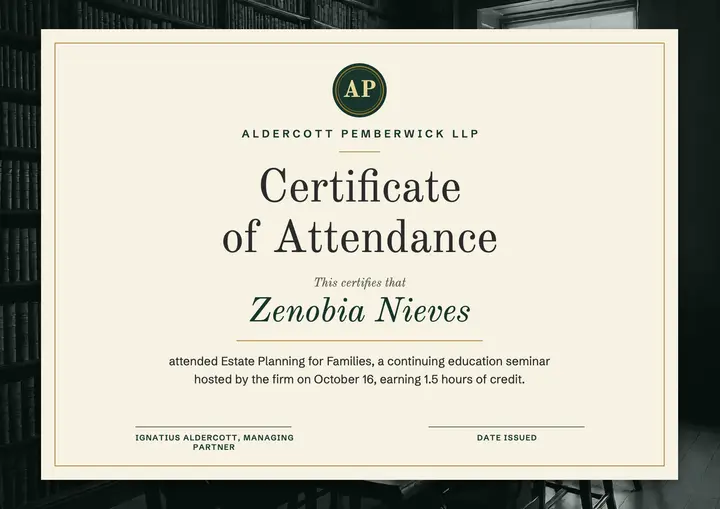 Estate planning seminar certificate template