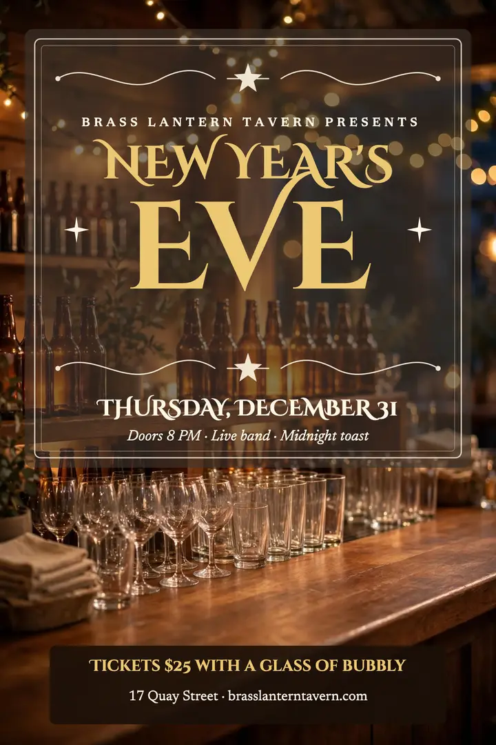 New Year's Eve ball poster, Brass Lantern Tavern template
