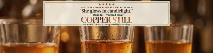 Copper Still review banner, etched glass template