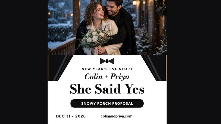 Colin and Priya New Year's Eve proposal thumbnail template
