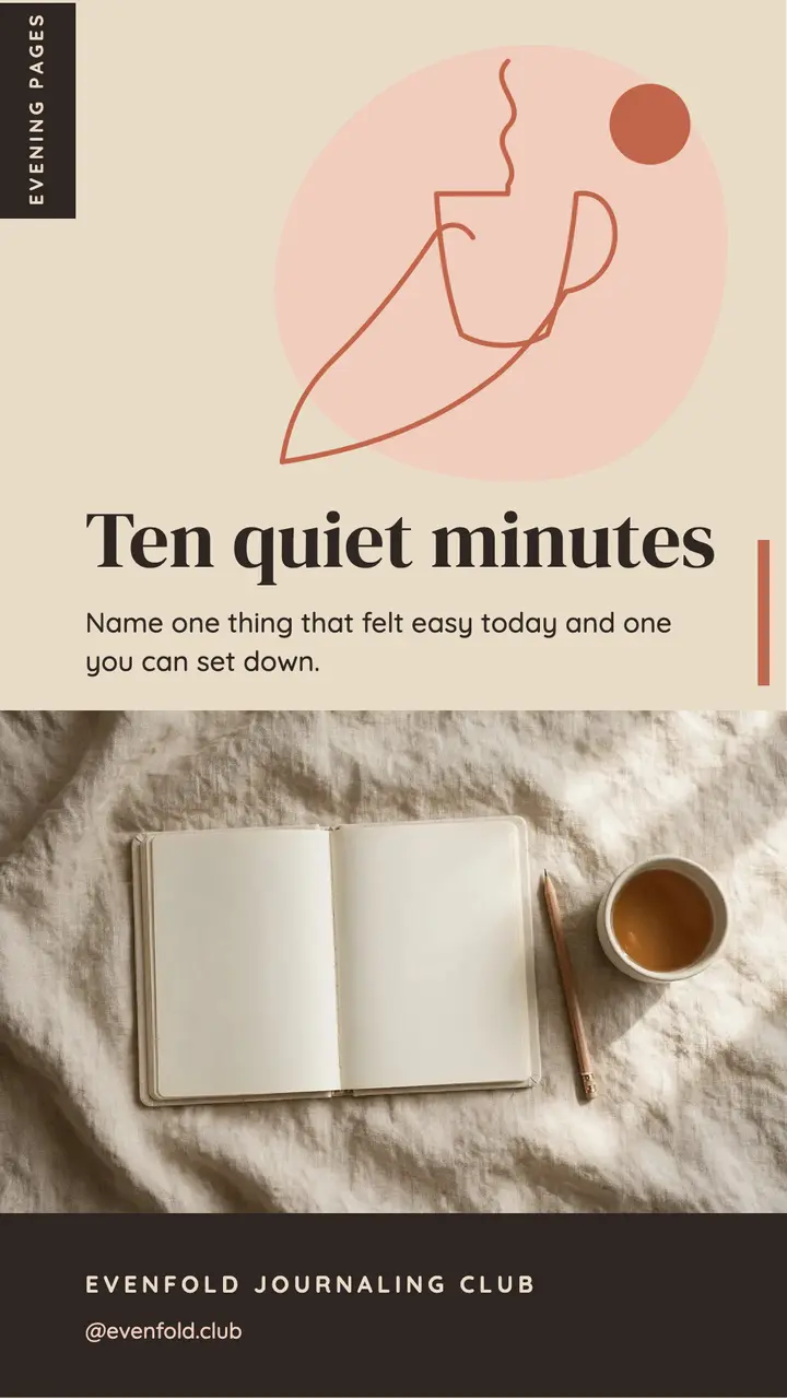Evening journaling prompt story, one-line drawing template