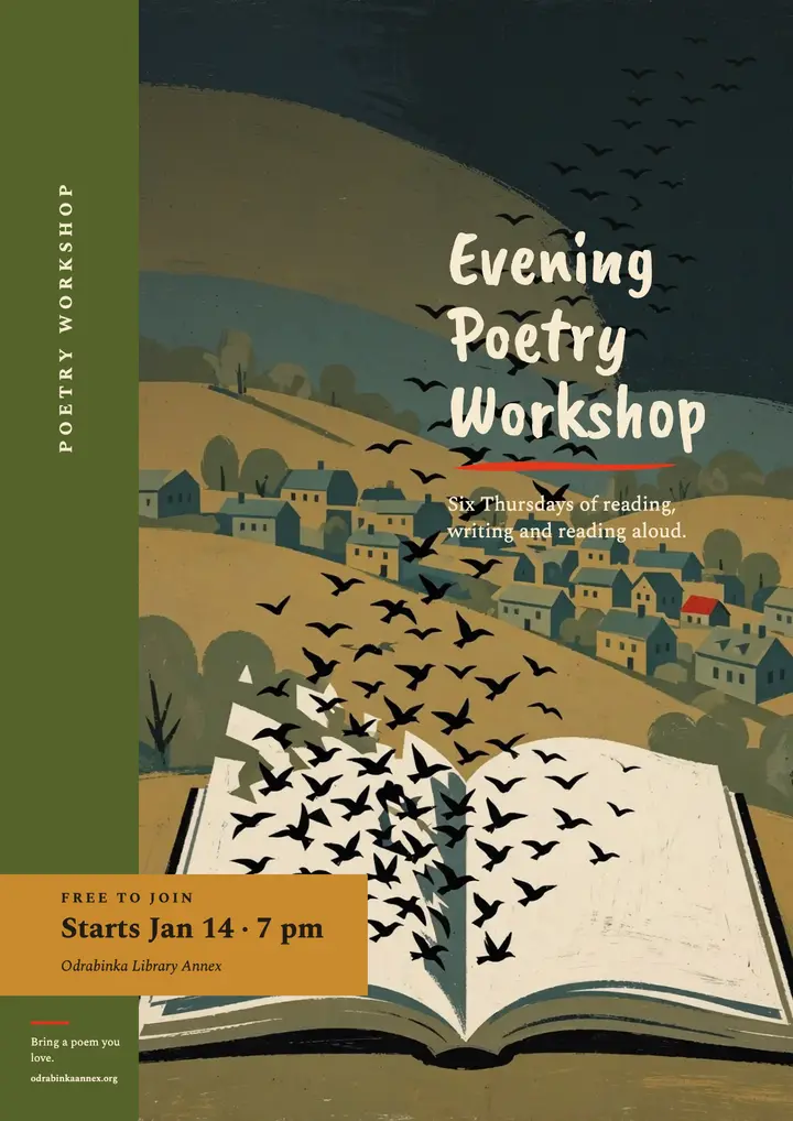 Evening poetry workshop flyer, Polish poster style template