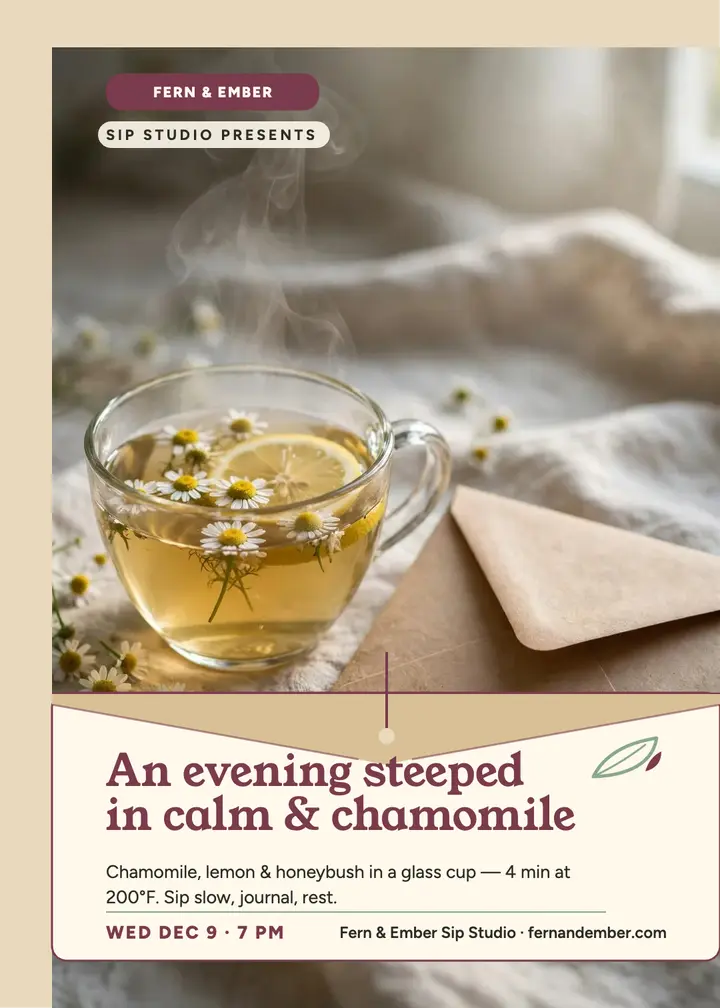 Evening tea ritual invite, Fern and Ember template