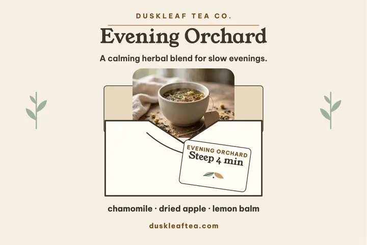 Evening Orchard tea ritual postcard template
