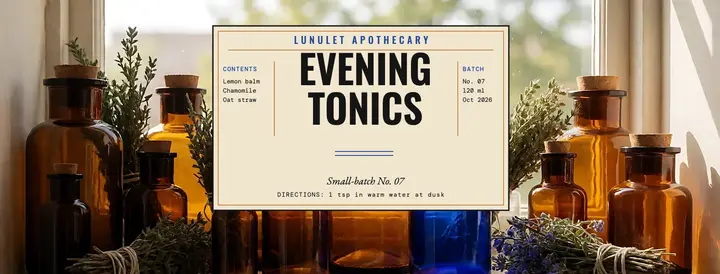 Lunulet Apothecary evening tonics cover template