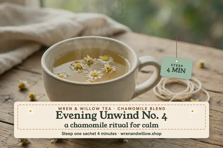 Evening Unwind chamomile tea postcard template
