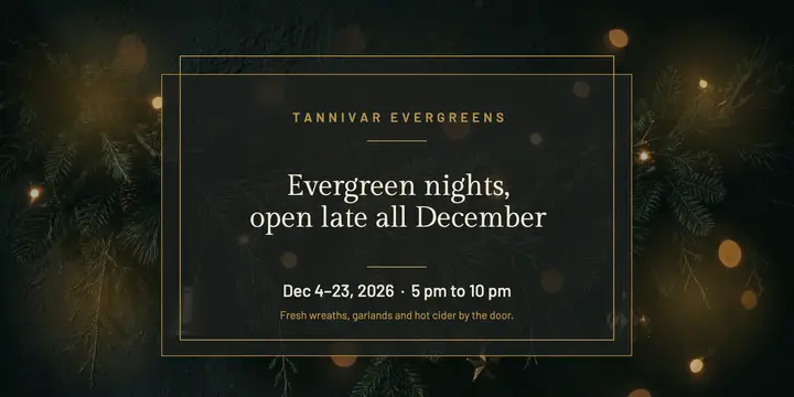 Evergreen shop late-night holiday opening post: holiday shop opening post template