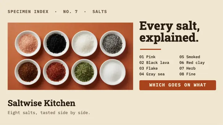 Saltwise Kitchen every salt explained thumbnail, specimen index template