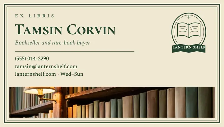 Ex libris bookshop business card template
