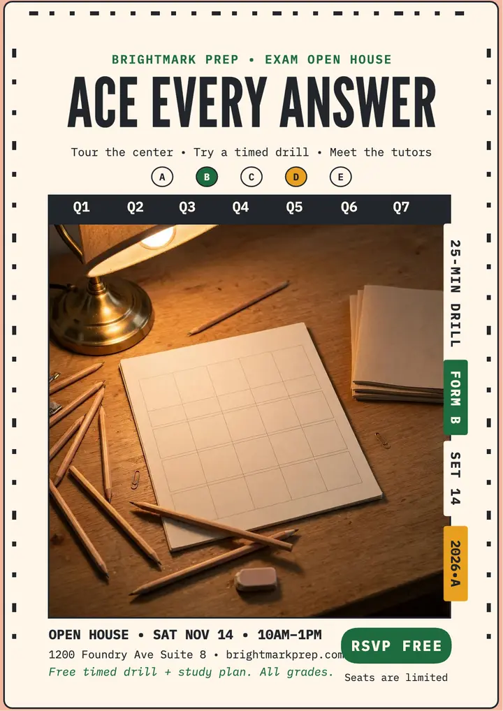 Brightmark Prep open house flyer, answer sheet template