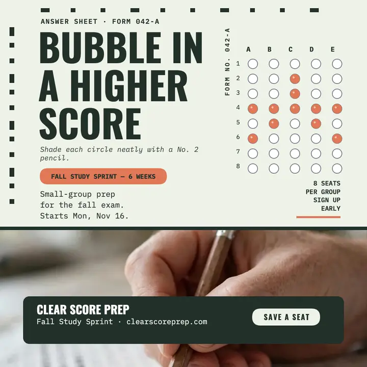 Clear Score Prep study sprint answer sheet post: exam prep post template