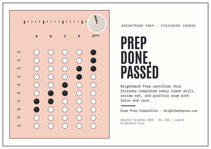 Brightmark Prep exam completion certificate: exam prep certificate template