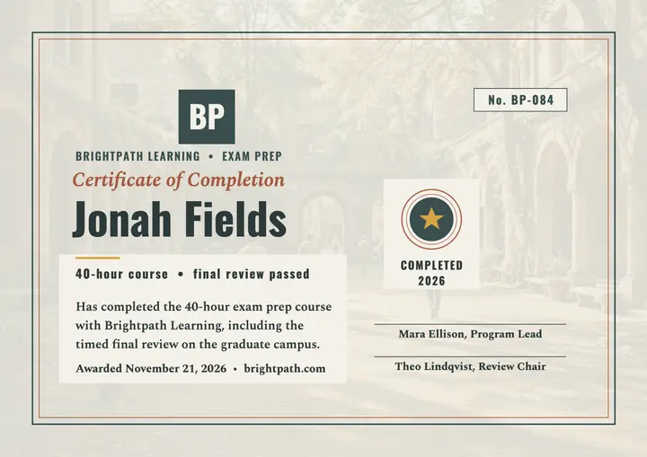 Brightpath exam prep certificate template