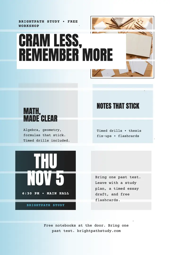 Brightpath Study exam prep night low-ink poster template