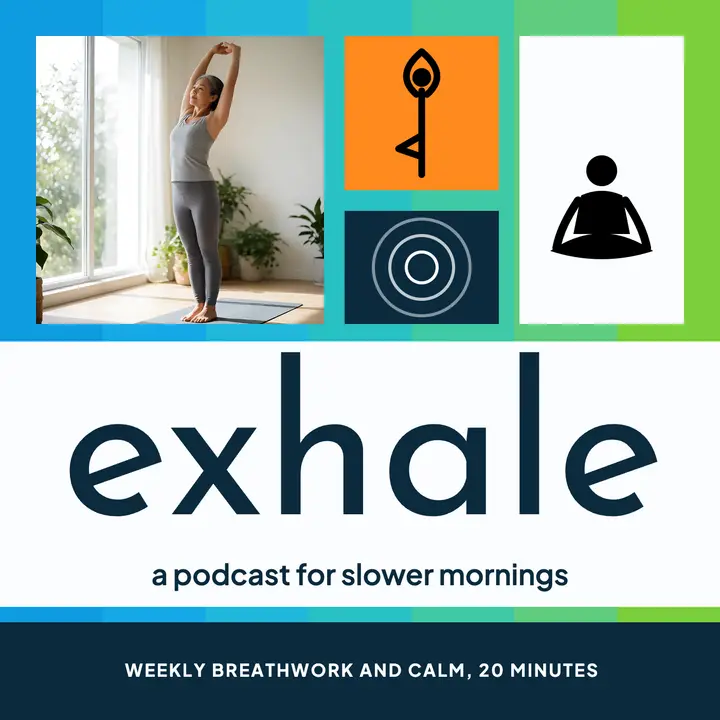 Exhale breathwork podcast cover Frutiger Metro template