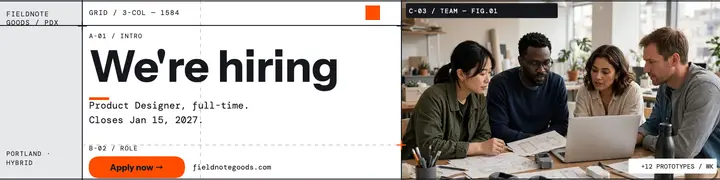 Fieldnote Goods hiring banner, exposed grid template