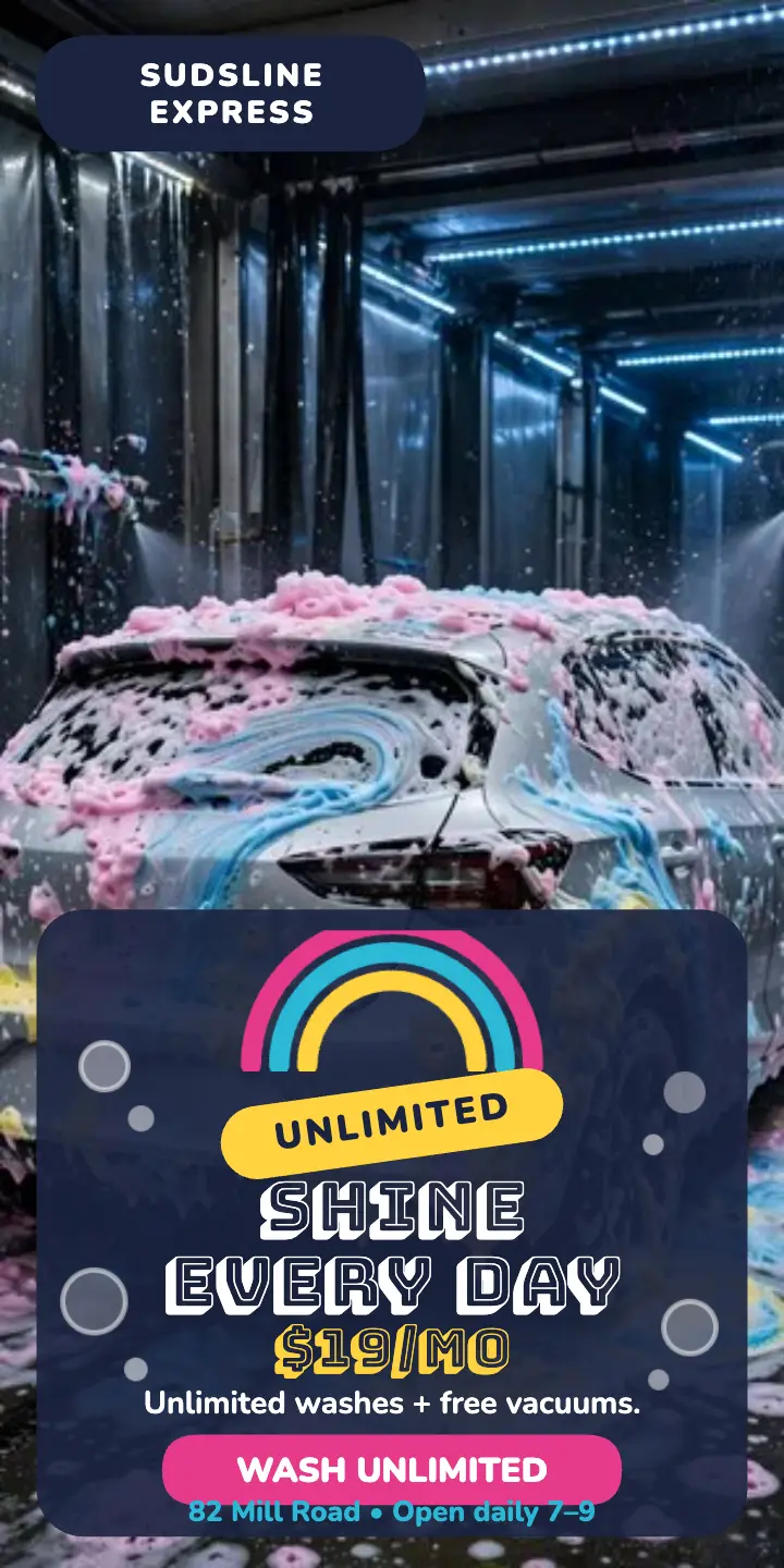 Sudsline Express unlimited wash half page ad template