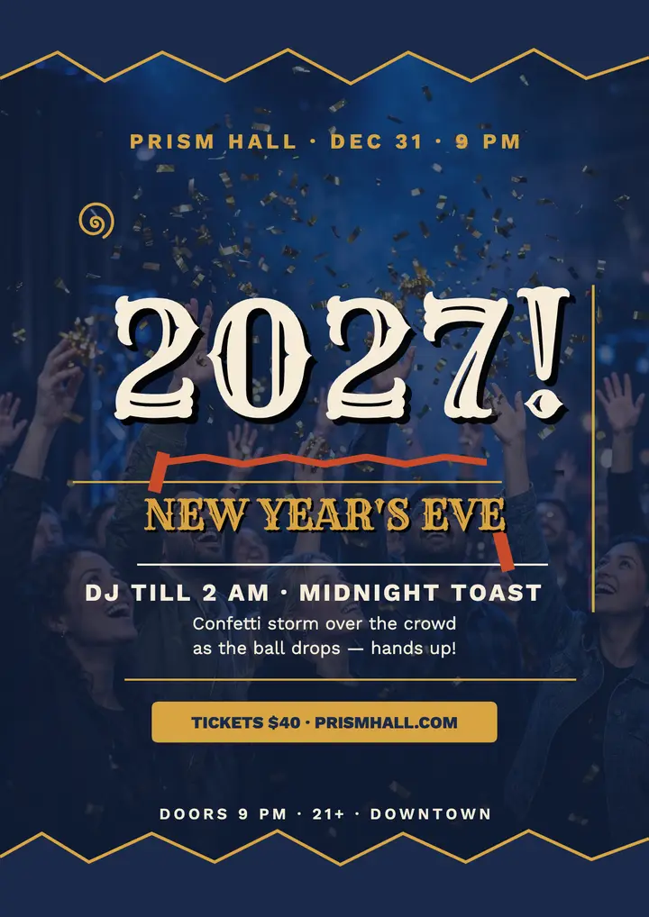 Countdown at Prism Hall New Year flyer: new year party flyer template