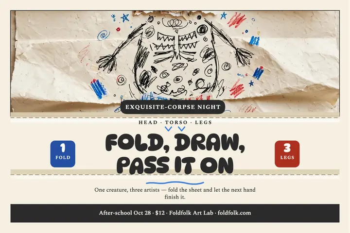 Foldfolk exquisite corpse workshop postcard template