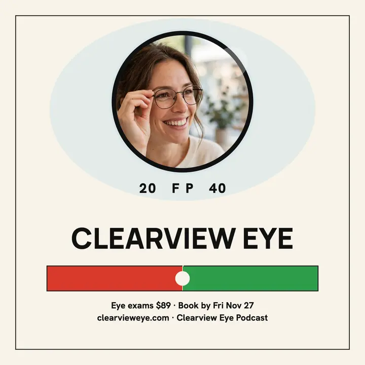 Clearview Eye podcast cover, eye chart template