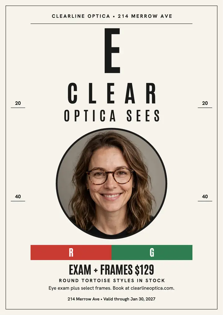 Clearline Optica eye chart exam flyer template