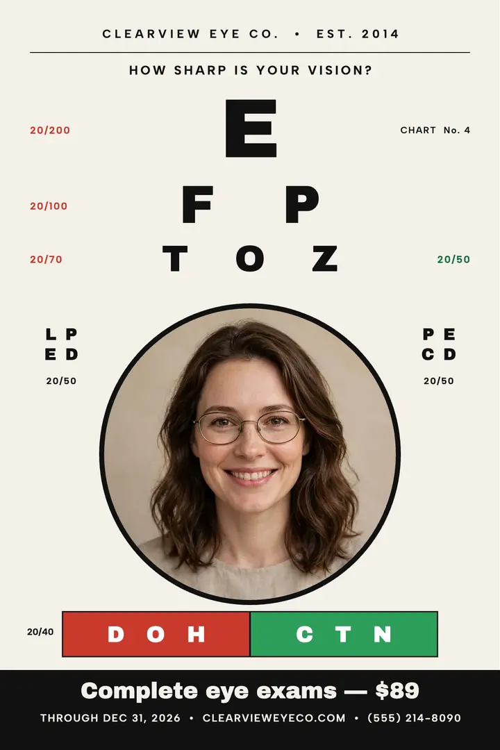 Clearview eye chart vision poster: eye exam poster template