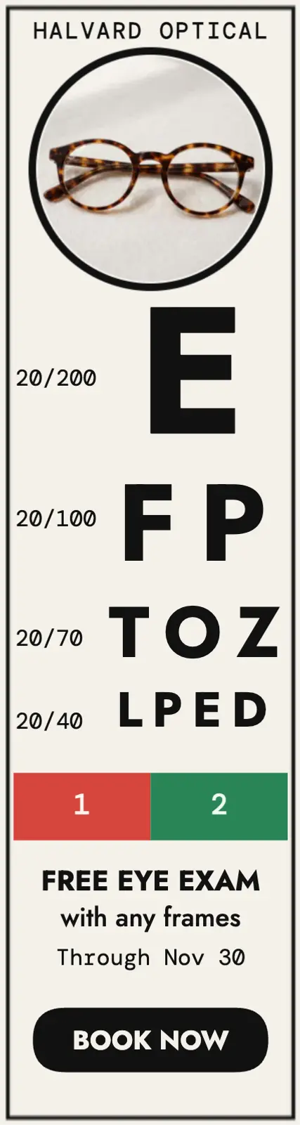 Halvard Optical free eye exam chart ad: eye exam offer ad template