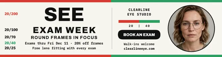 Clearline Exam Week eye chart billboard: eye exam billboard template
