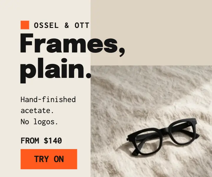 Acetate frames optician ad, soft brutalist template