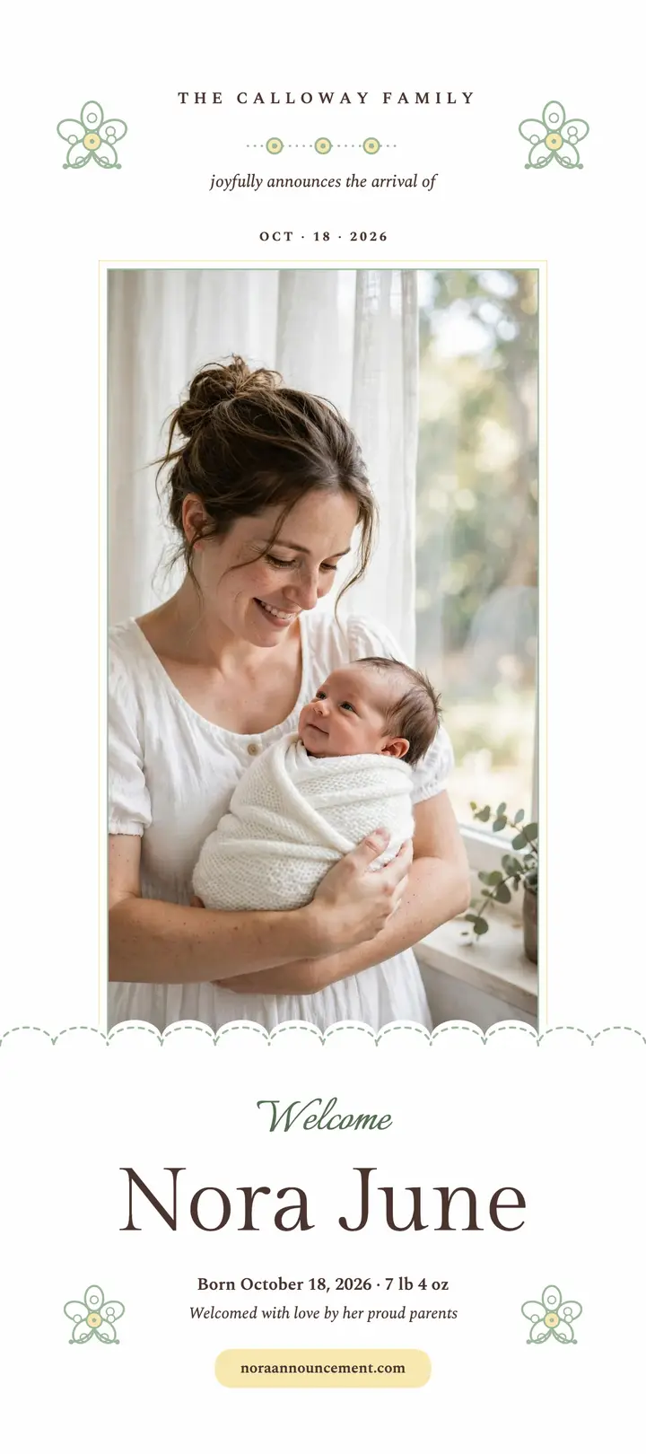 Eyelet baby girl announcement, Calloway template