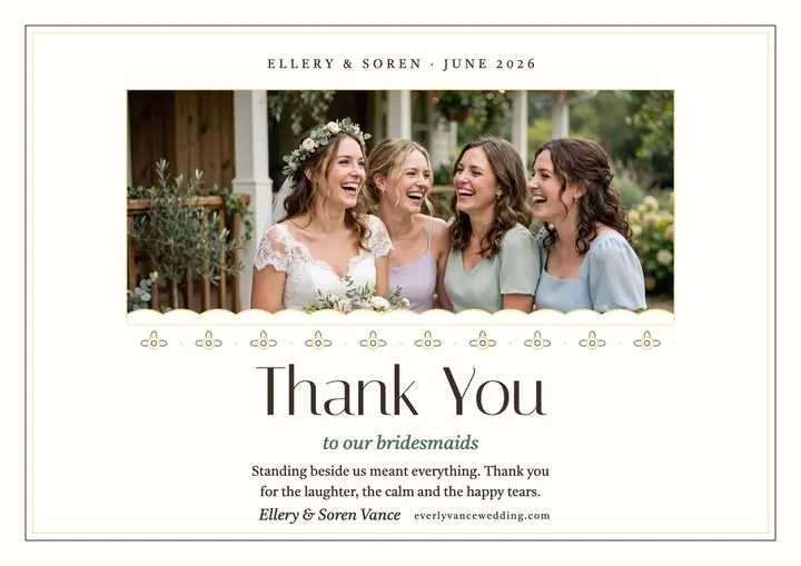 Eyelet bridesmaid thank you certificate template