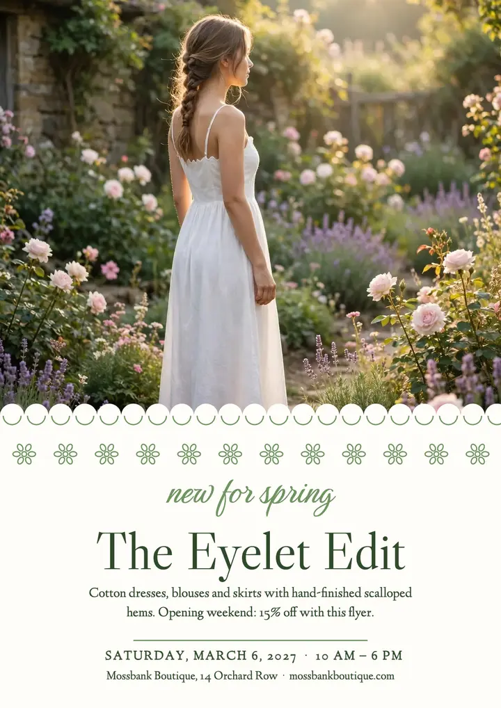 Mossbank Boutique eyelet spring flyer template