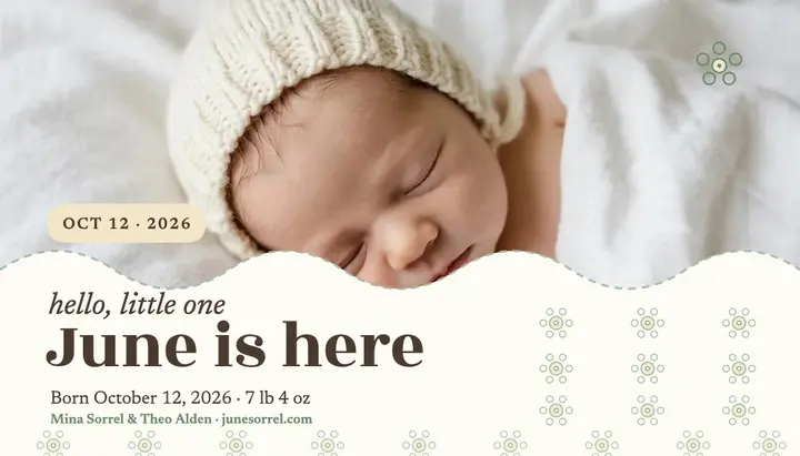 Eyelet newborn announcement card template
