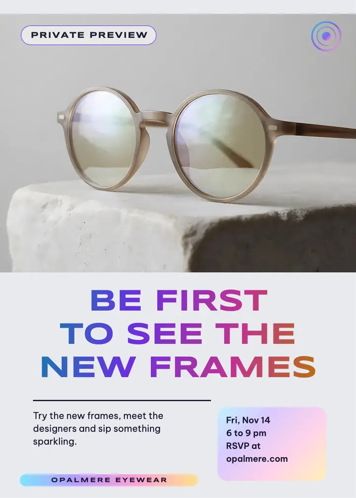 Eyewear collection preview invitation, holographic iridescence: product launch preview invitation template