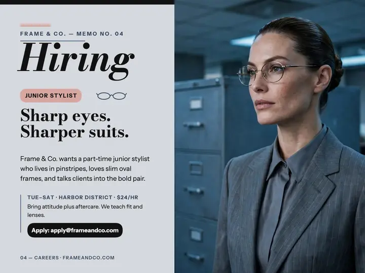 Frame and Co junior stylist hiring slide template
