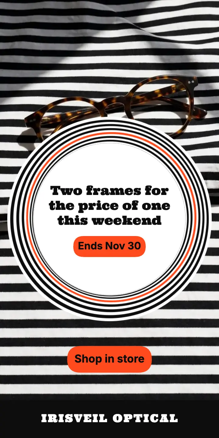 Irisveil Optical two-for-one op art half page ad template