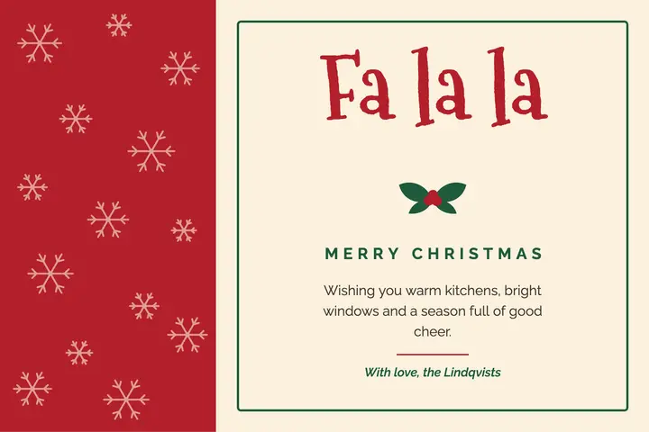 Fa la la Christmas postcard template