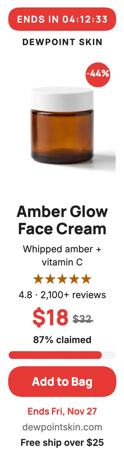 Dewpoint Skin amber cream flash sale card: face cream flash sale ad template