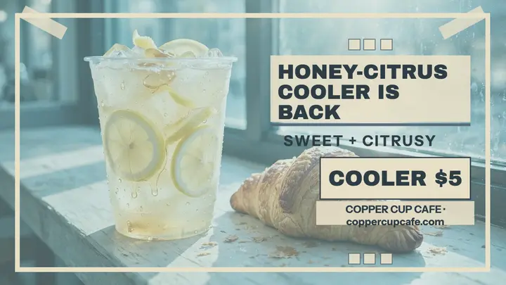 Copper Cup Cafe honey citrus cooler poster template