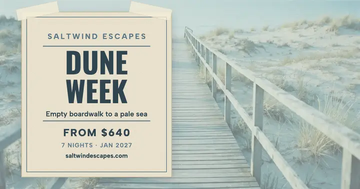 Saltwind dune week faded poster: dune getaway post template