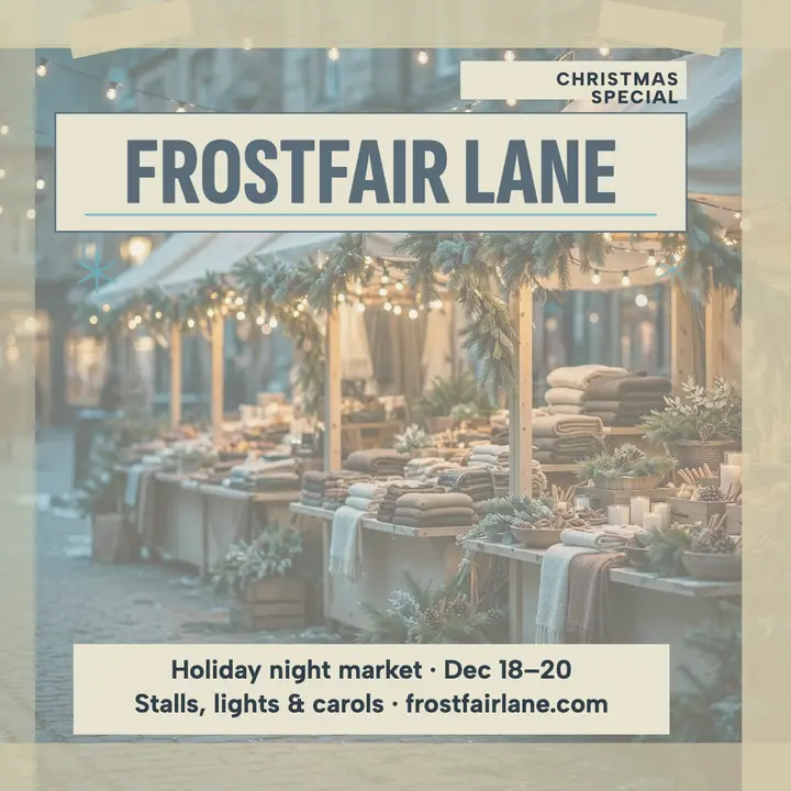 Frostfair Lane faded holiday market cover: holiday market podcast cover template