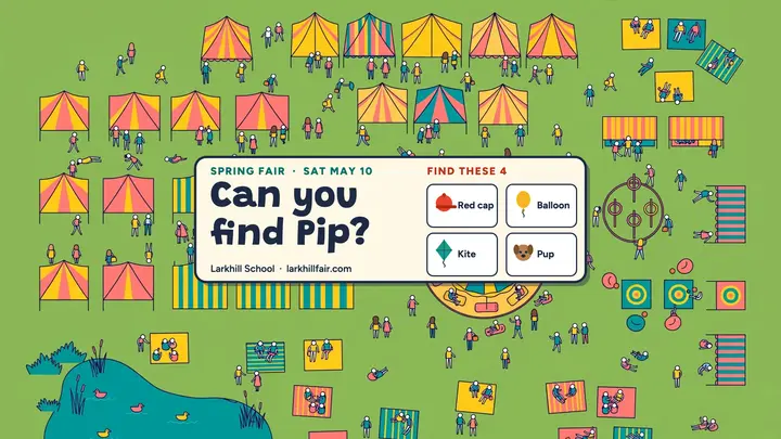 Spring fair seek-and-find banner: school fair channel banner template