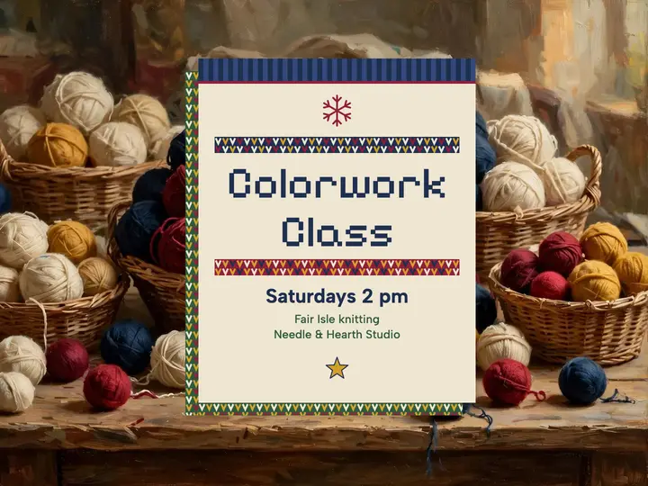 Fair Isle colorwork class title slide: knitting class slide template