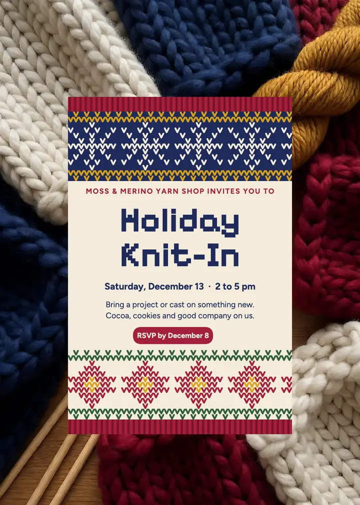 Holiday knit night invitation, Fair Isle bands template